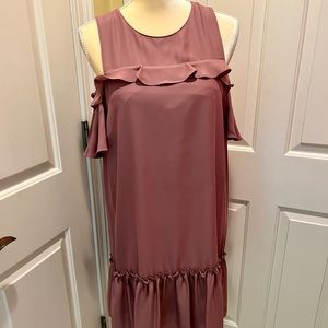 NWOT!  Never worn!  Size L Amanda Uprichard mauve silk dress w/ cold shoulders.